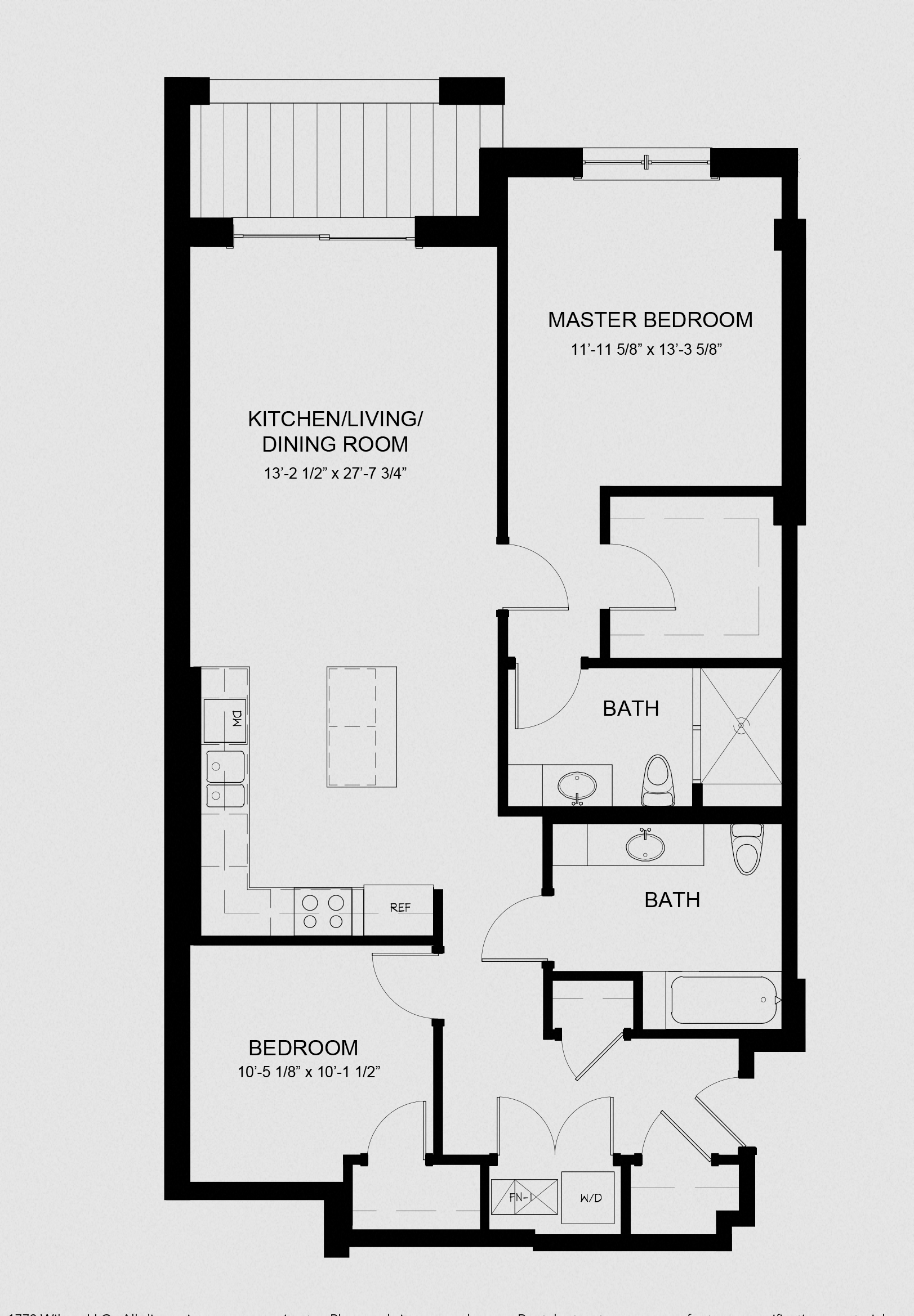 Floor plan for 2 beds, 2 baths, 1125 sqft